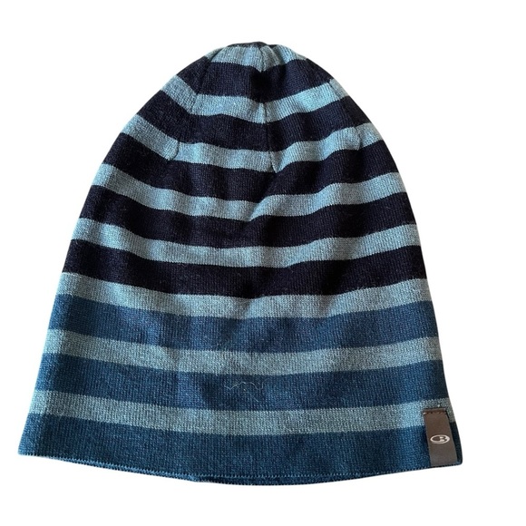 Icebreaker Unisex Blue Stripe Slouch Beanie Hat One Size Wool Acrylic Blend - Picture 1 of 8